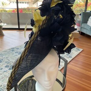 Elegant Navy and Yellow Floral Hat Fascinator Hatinator
